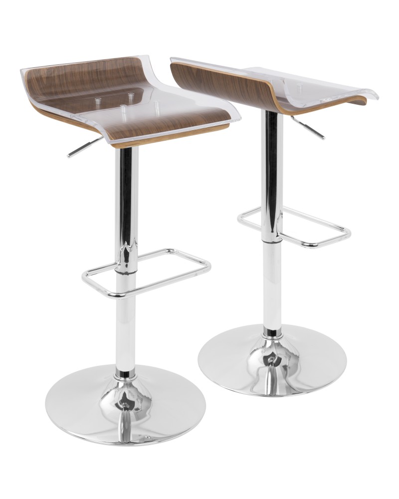 2-Tier Contemporary Barstool with Swivel in Walnut and Clear