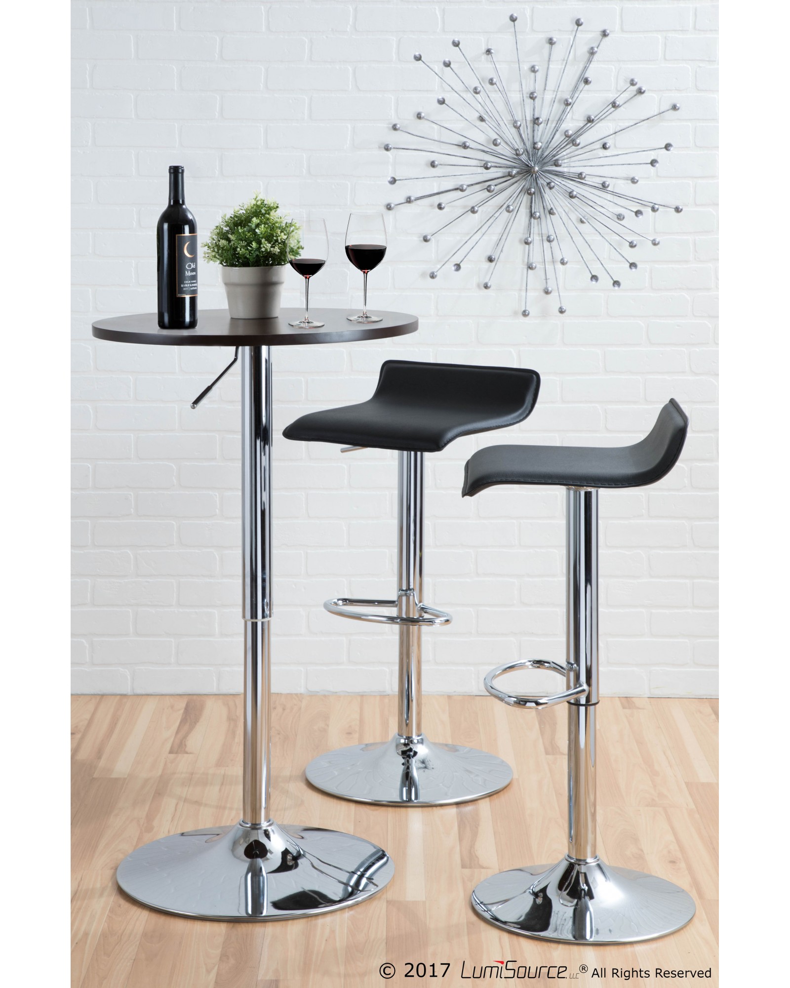 Ale Contemporary Adjustable Barstool in Black PU Leather - Set of 2