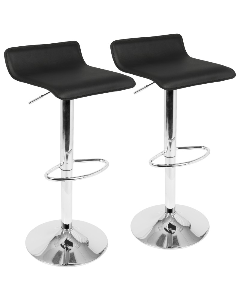 Ale Contemporary Adjustable Barstool in Black PU Leather - Set of 2