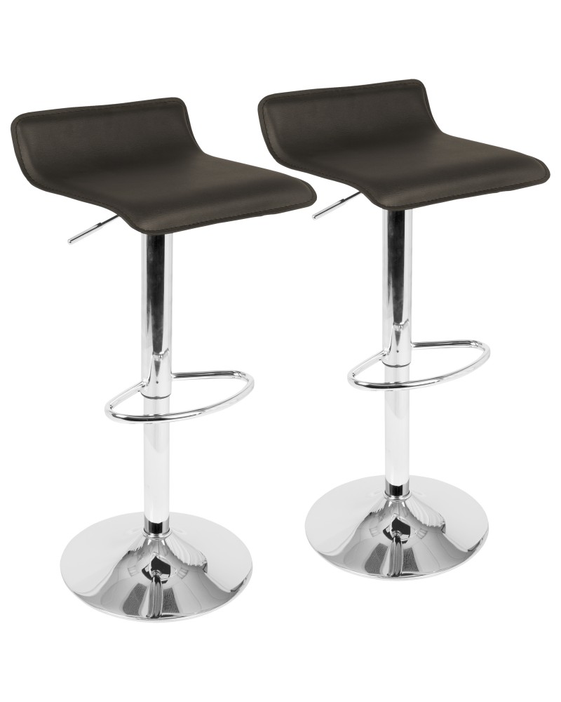 Ale Contemporary Adjustable Barstool in Brown PU Leather - Set of 2