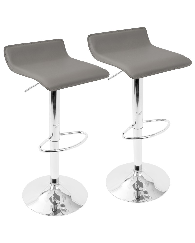 Ale Contemporary Adjustable Barstool in Grey PU Leather - Set of 2