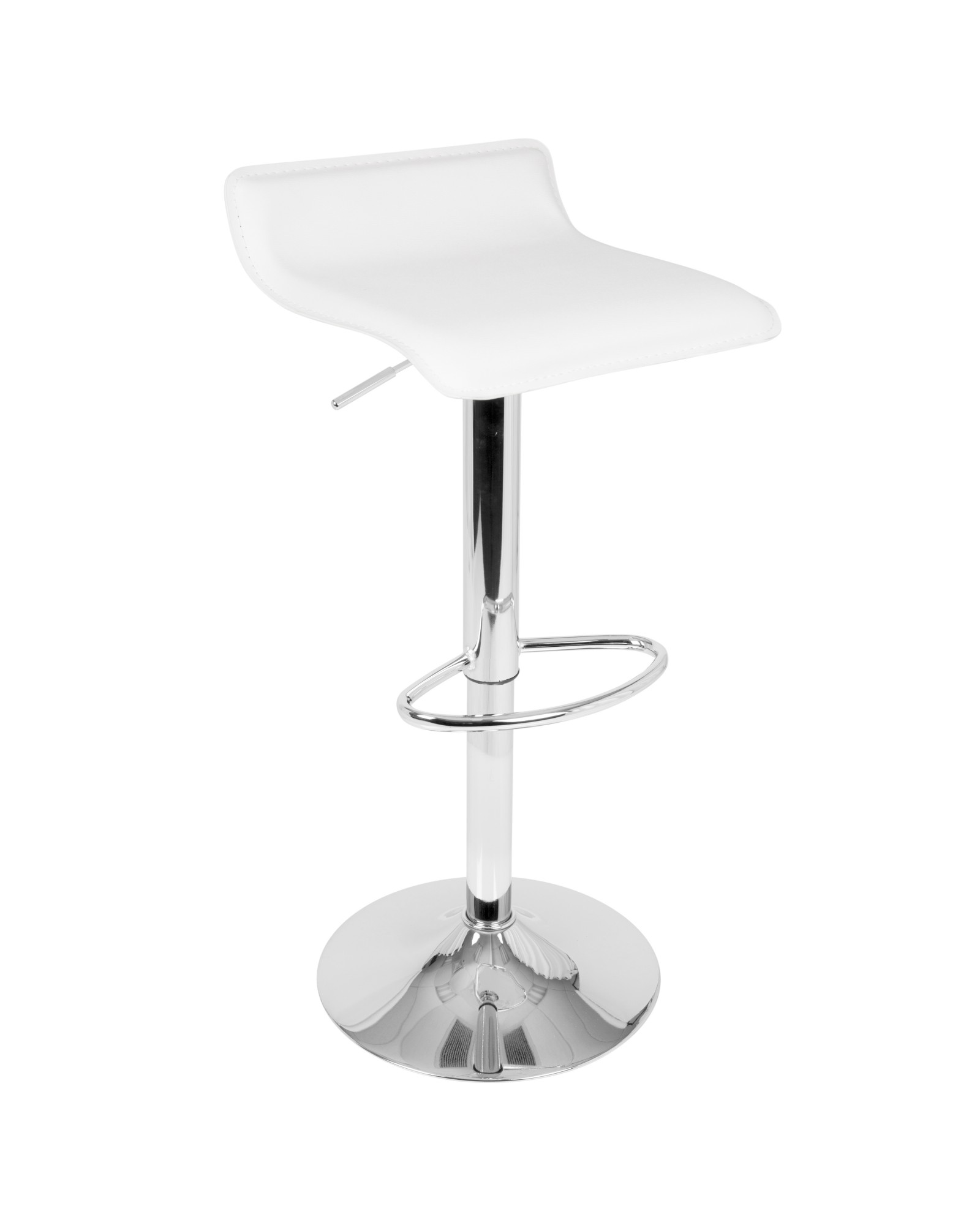 Ale Contemporary Adjustable Barstool in White PU Leather - Set of 2