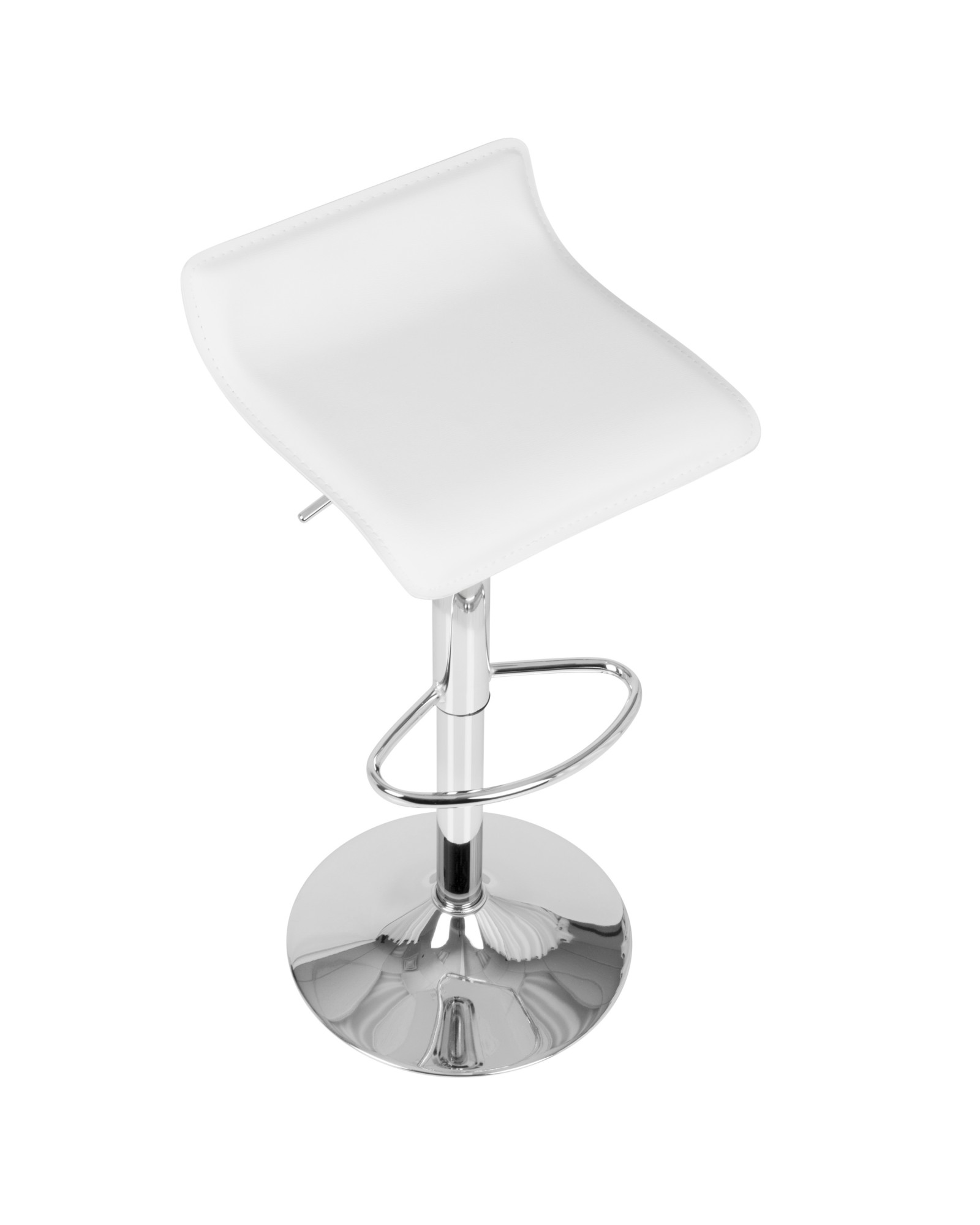 Ale Contemporary Adjustable Barstool in White PU Leather - Set of 2