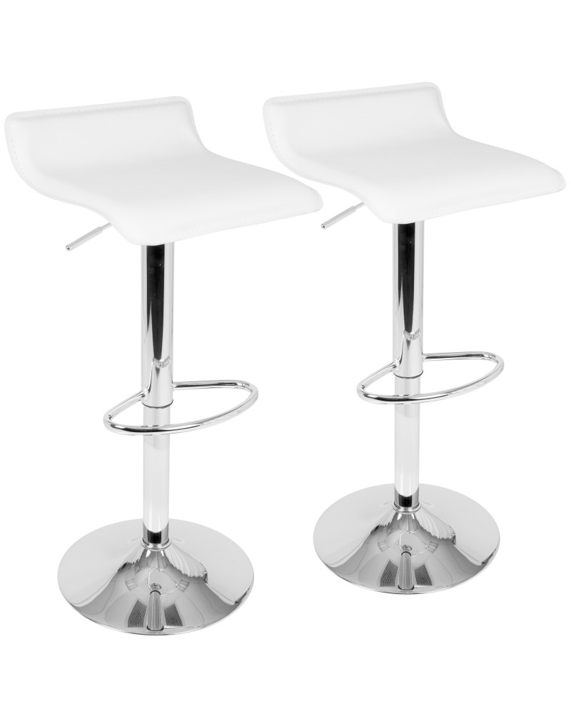 Ale Contemporary Adjustable Barstool in White PU Leather - Set of 2