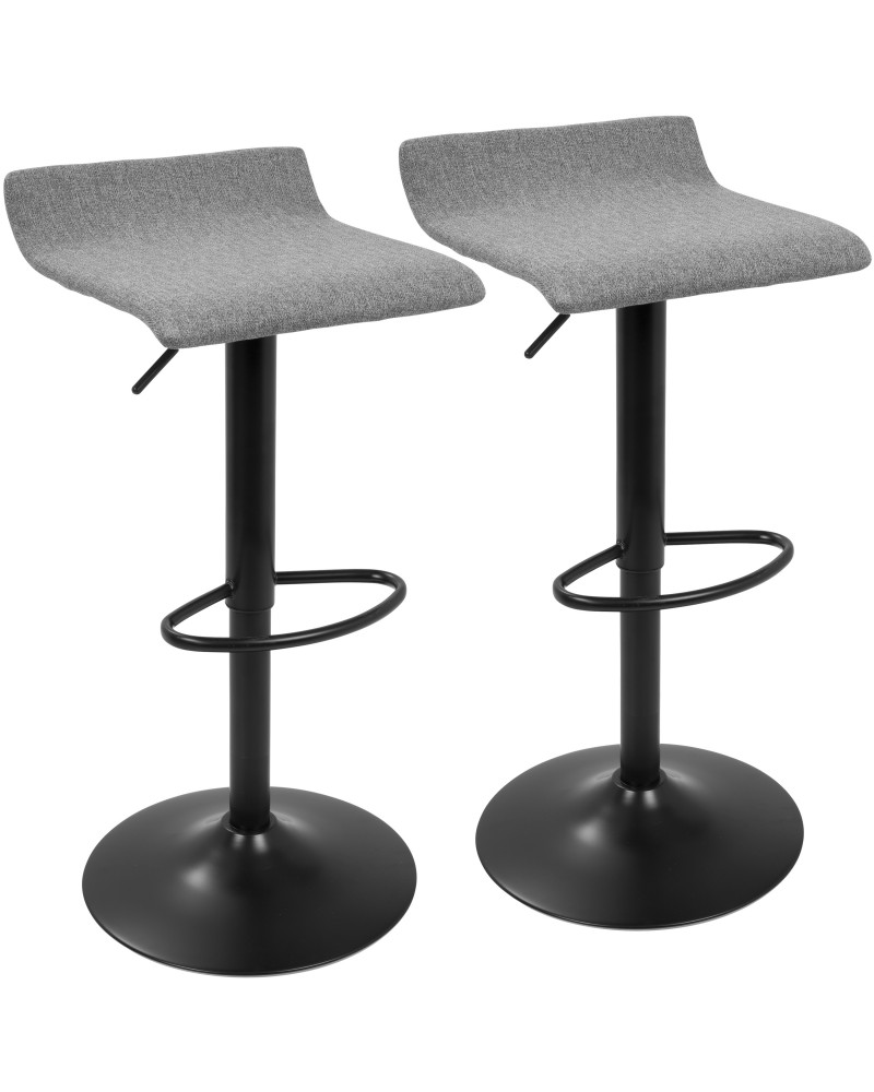 Ale XL Contemporary Adjustable Barstool in Black with Polyester Fabric - Set of 2