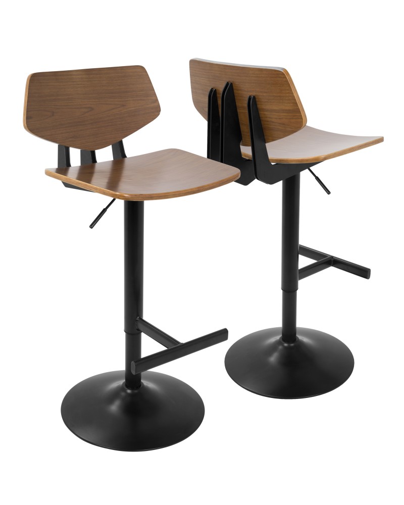 Apex Industrial Adjustable Barstool in Black and Walnut