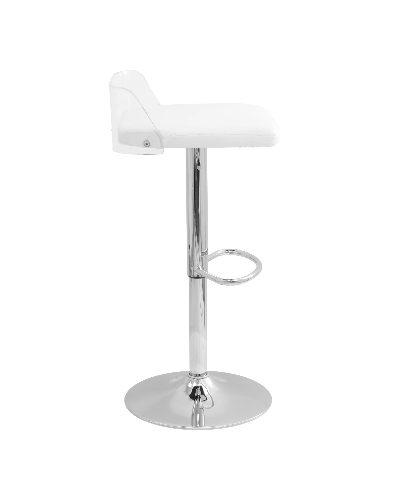 Arctic Contemporary Adjustable Barstool in Clear Acrylic and White Faux Leather