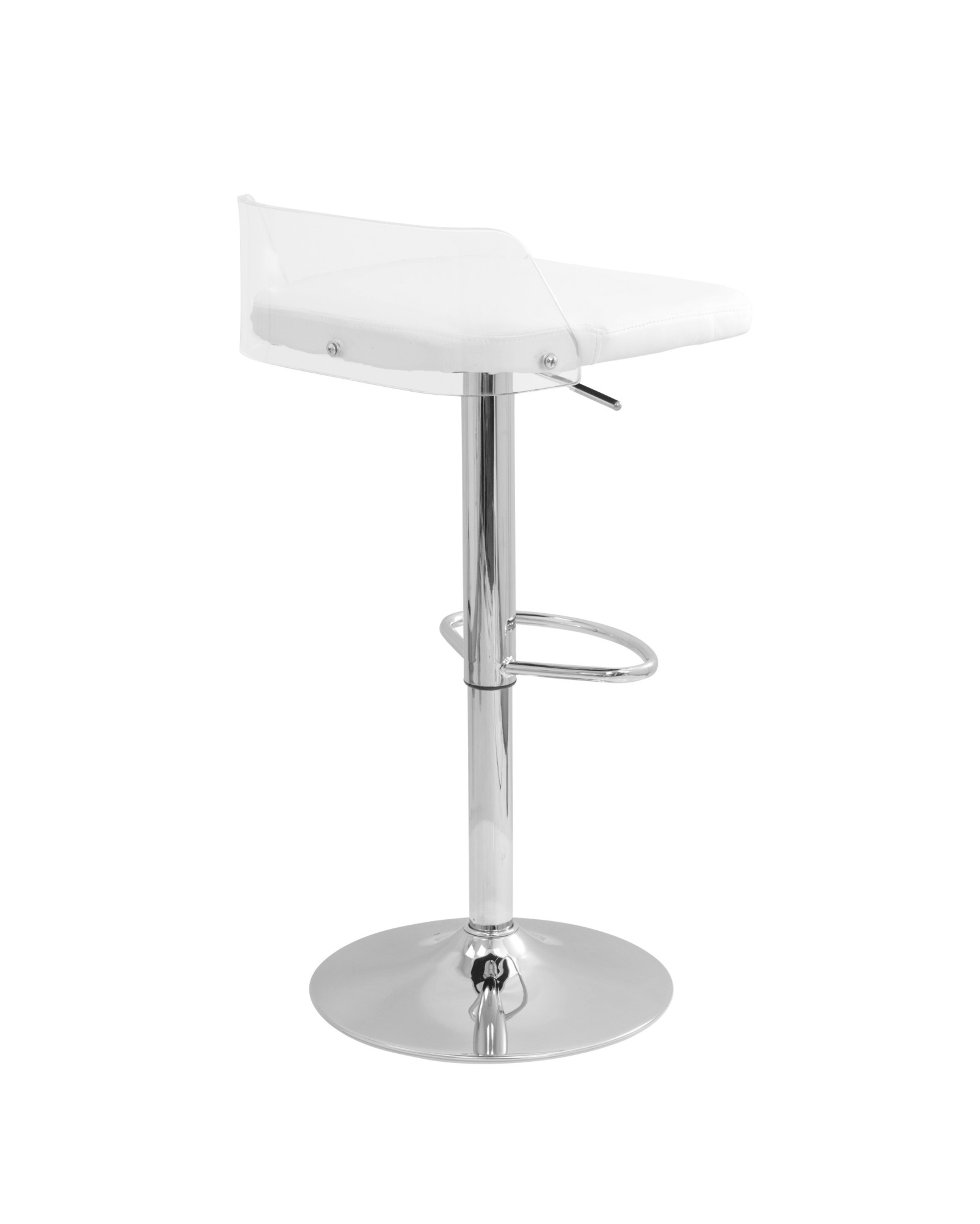 Arctic Contemporary Adjustable Barstool in Clear Acrylic and White Faux Leather