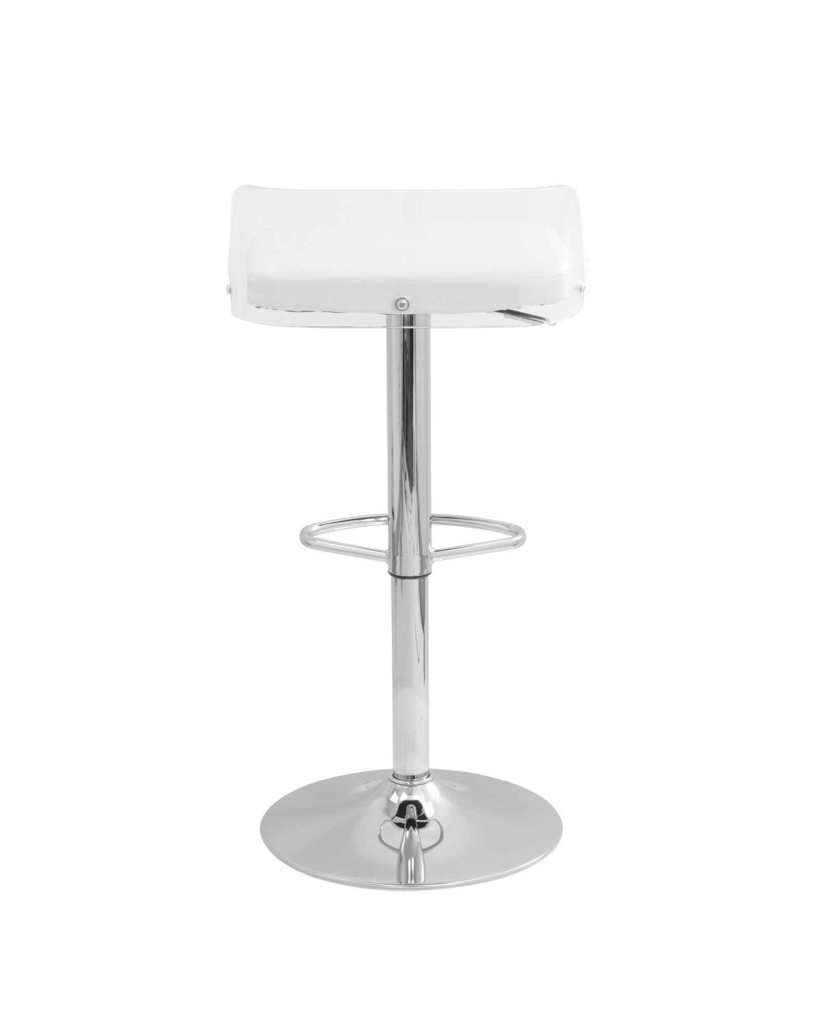 Arctic Contemporary Adjustable Barstool in Clear Acrylic and White Faux Leather