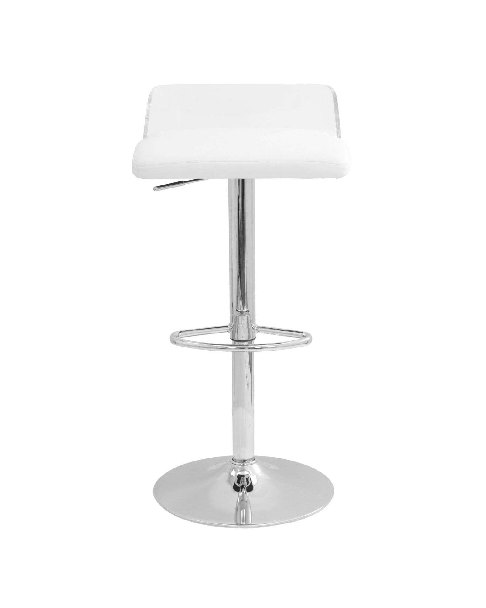 Arctic Contemporary Adjustable Barstool in Clear Acrylic and White Faux Leather