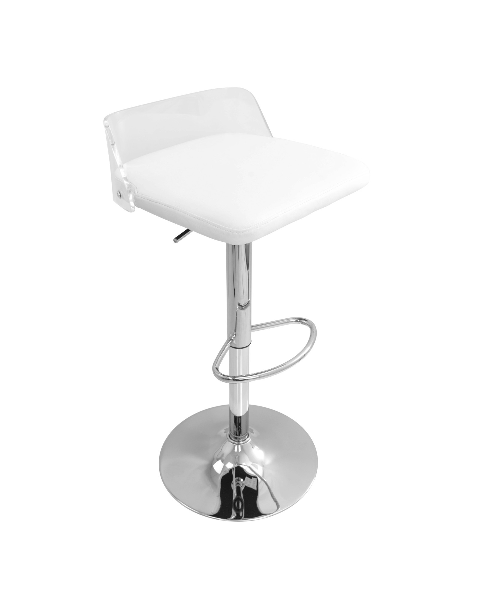 Arctic Contemporary Adjustable Barstool in Clear Acrylic and White Faux Leather