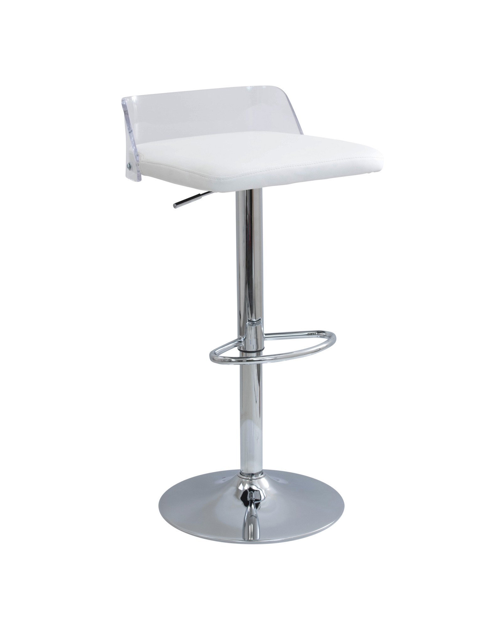 Arctic Contemporary Adjustable Barstool in Clear Acrylic and White Faux Leather