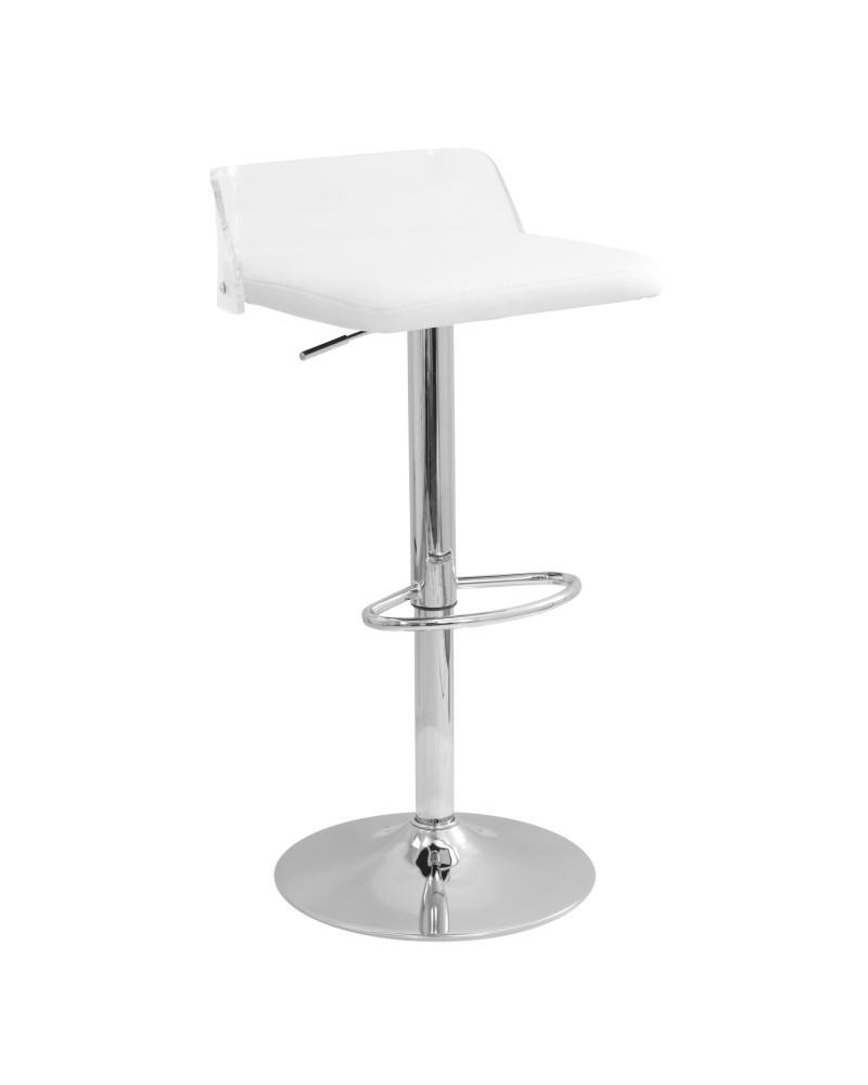 Arctic Contemporary Adjustable Barstool in Clear Acrylic and White Faux Leather