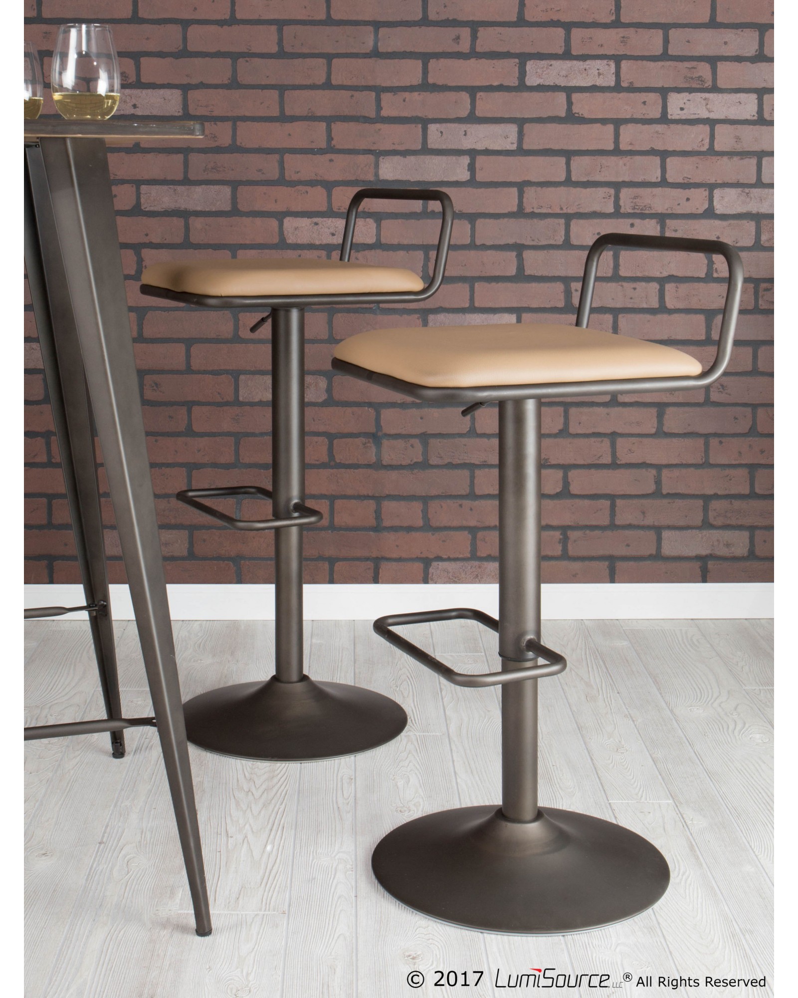 Beta Industrial Barstool in Antique and Camel Faux Leather - Set of 2