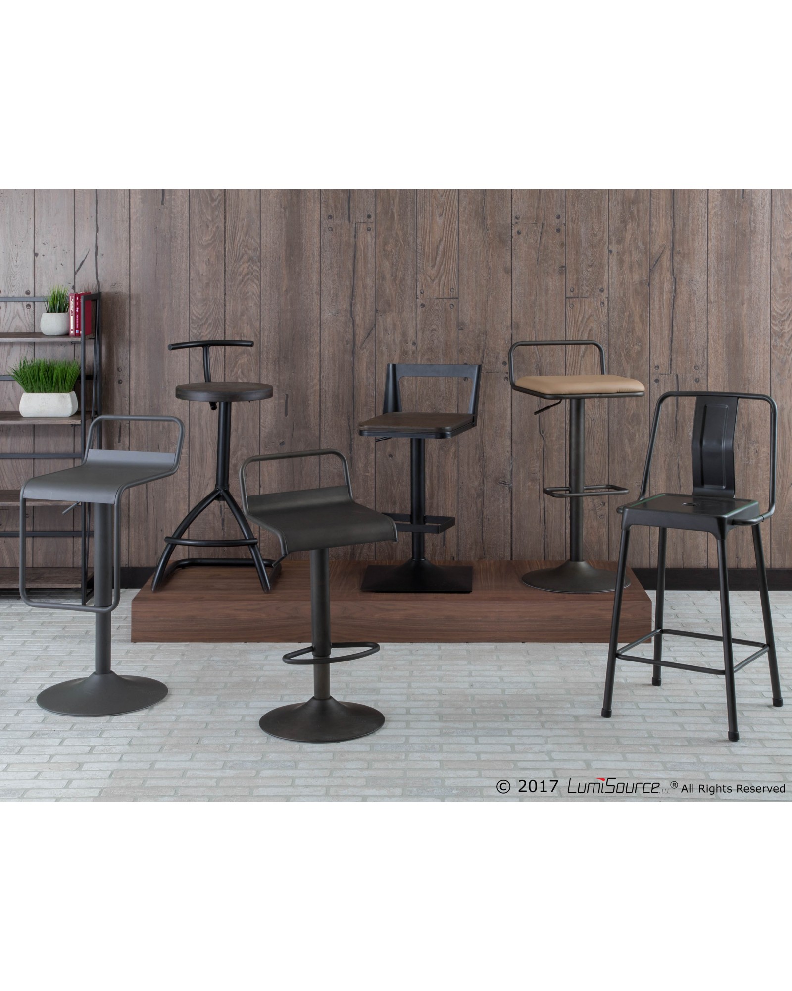 Beta Industrial Barstool in Antique and Camel Faux Leather - Set of 2