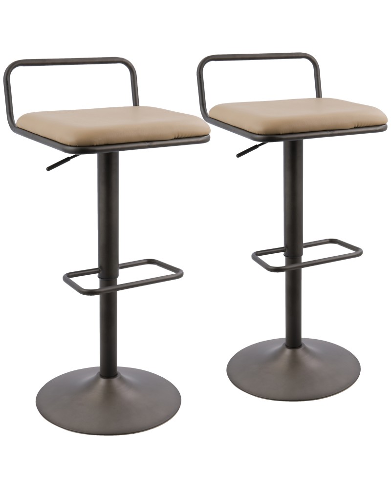 Beta Industrial Barstool in Antique and Camel Faux Leather - Set of 2