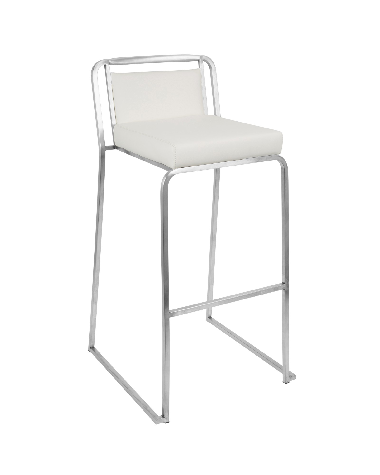 Cascade Contemporary Stackable Barstool in White Faux Leather - Set of 2