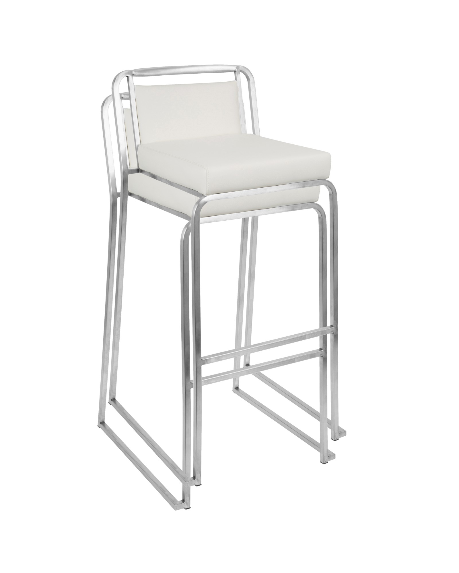 Cascade Contemporary Stackable Barstool in White Faux Leather - Set of 2
