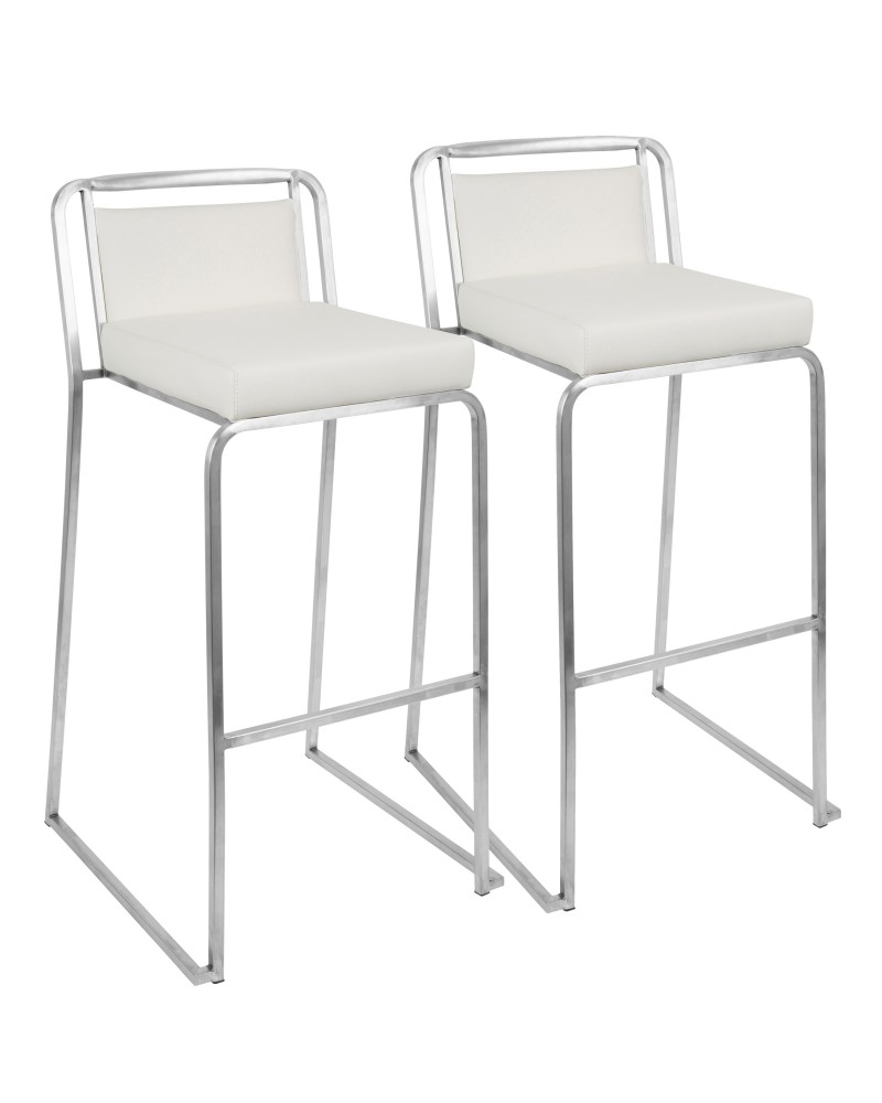 Cascade Contemporary Stackable Barstool in White Faux Leather - Set of 2