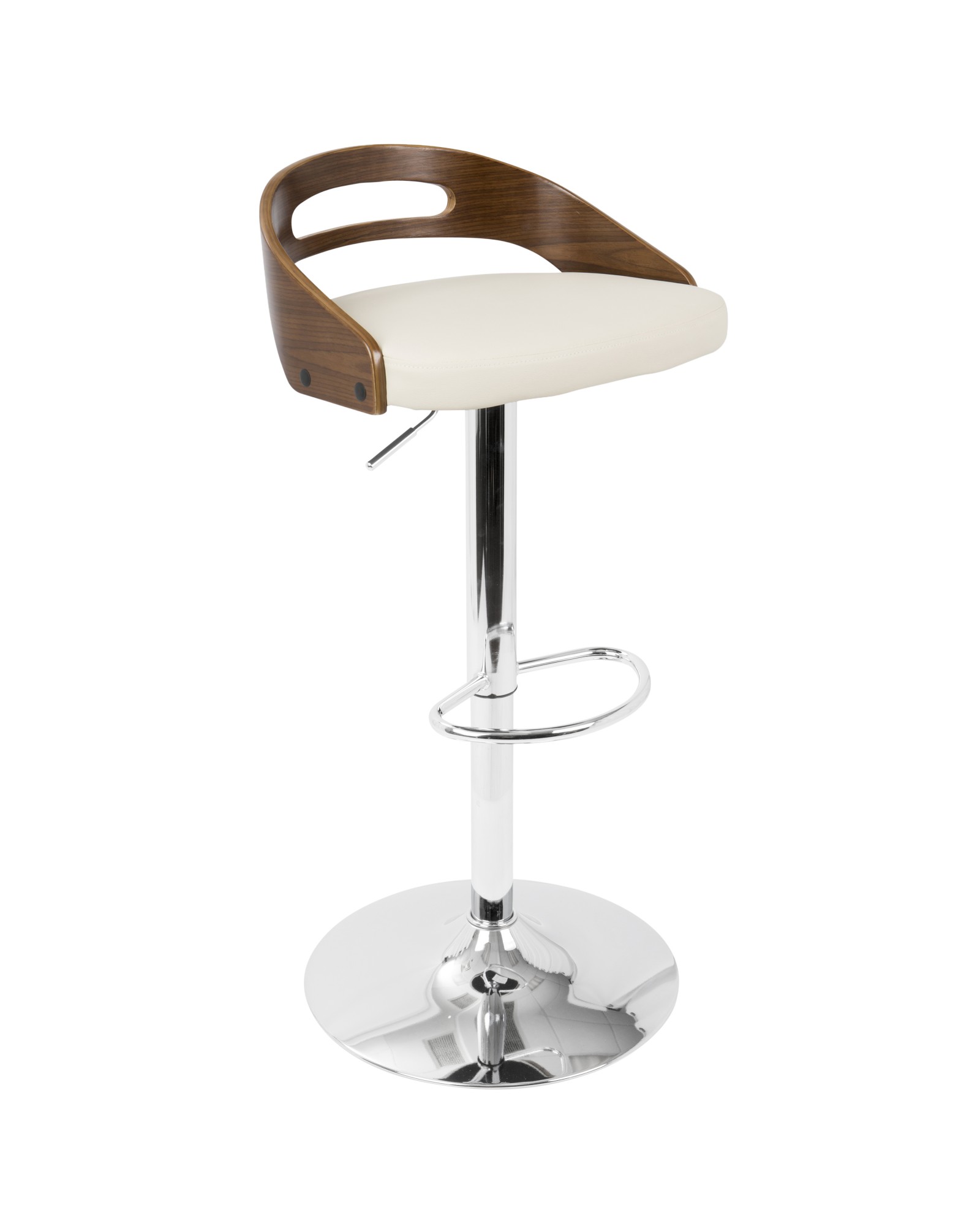 Cassis Mid-Century Modern Adjustable Barstool with Swivel in Walnut And Cream Faux Leather
