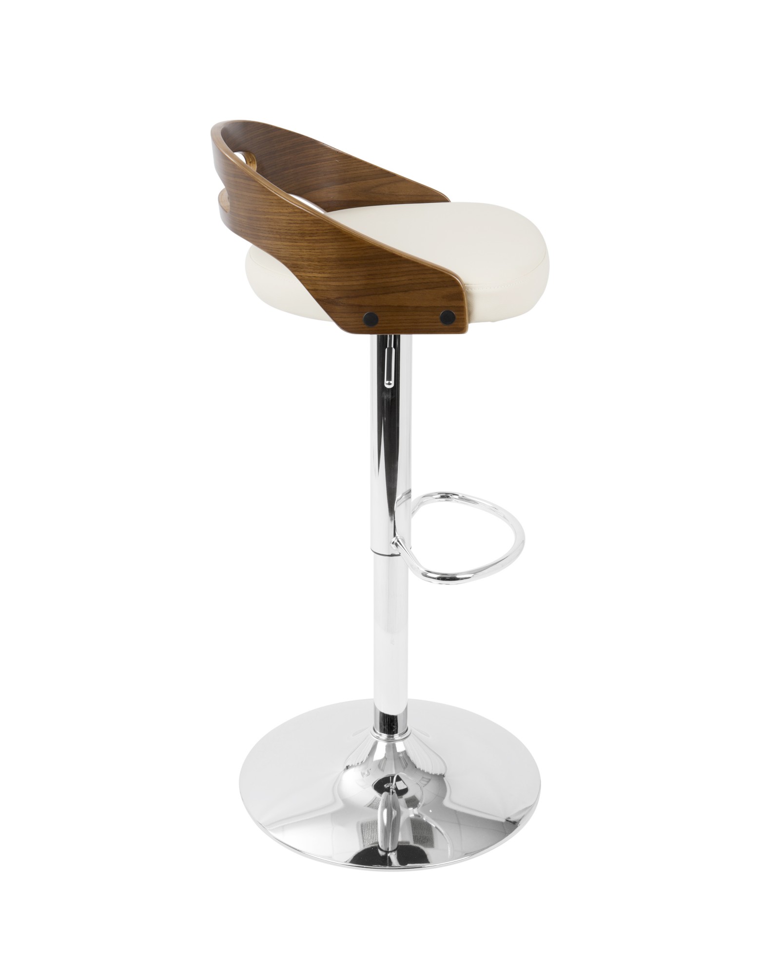 Cassis Mid-Century Modern Adjustable Barstool with Swivel in Walnut And Cream Faux Leather