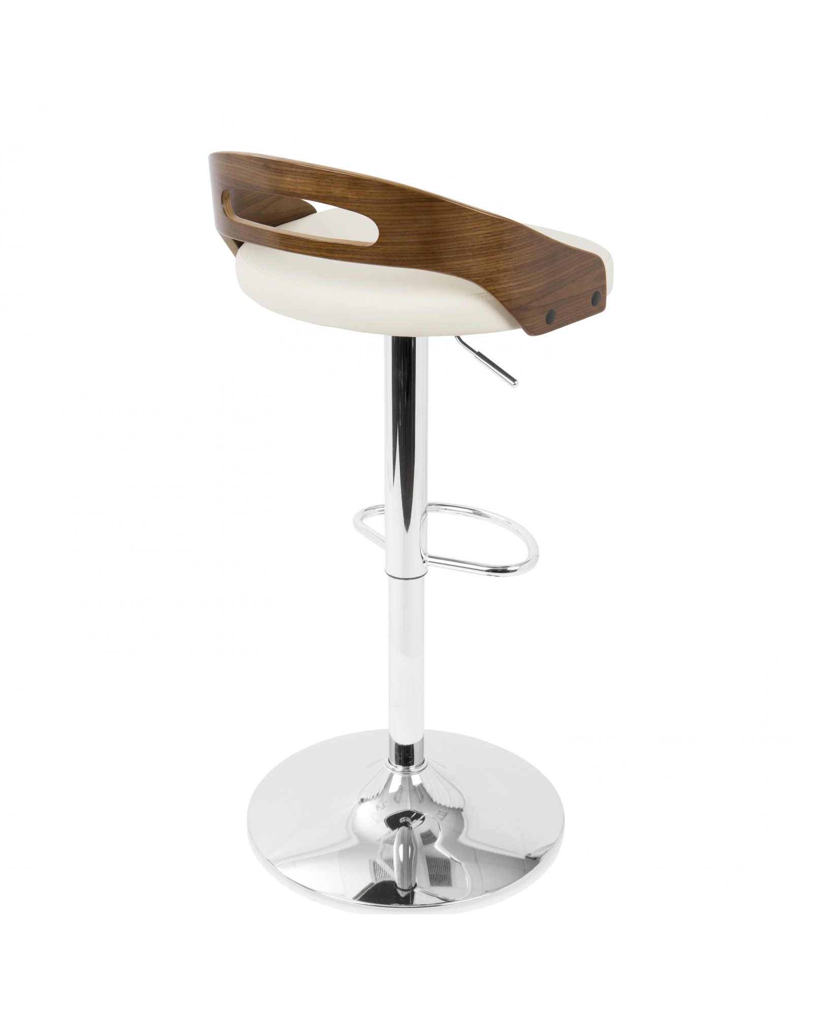 Cassis Mid-Century Modern Adjustable Barstool with Swivel in Walnut And Cream Faux Leather