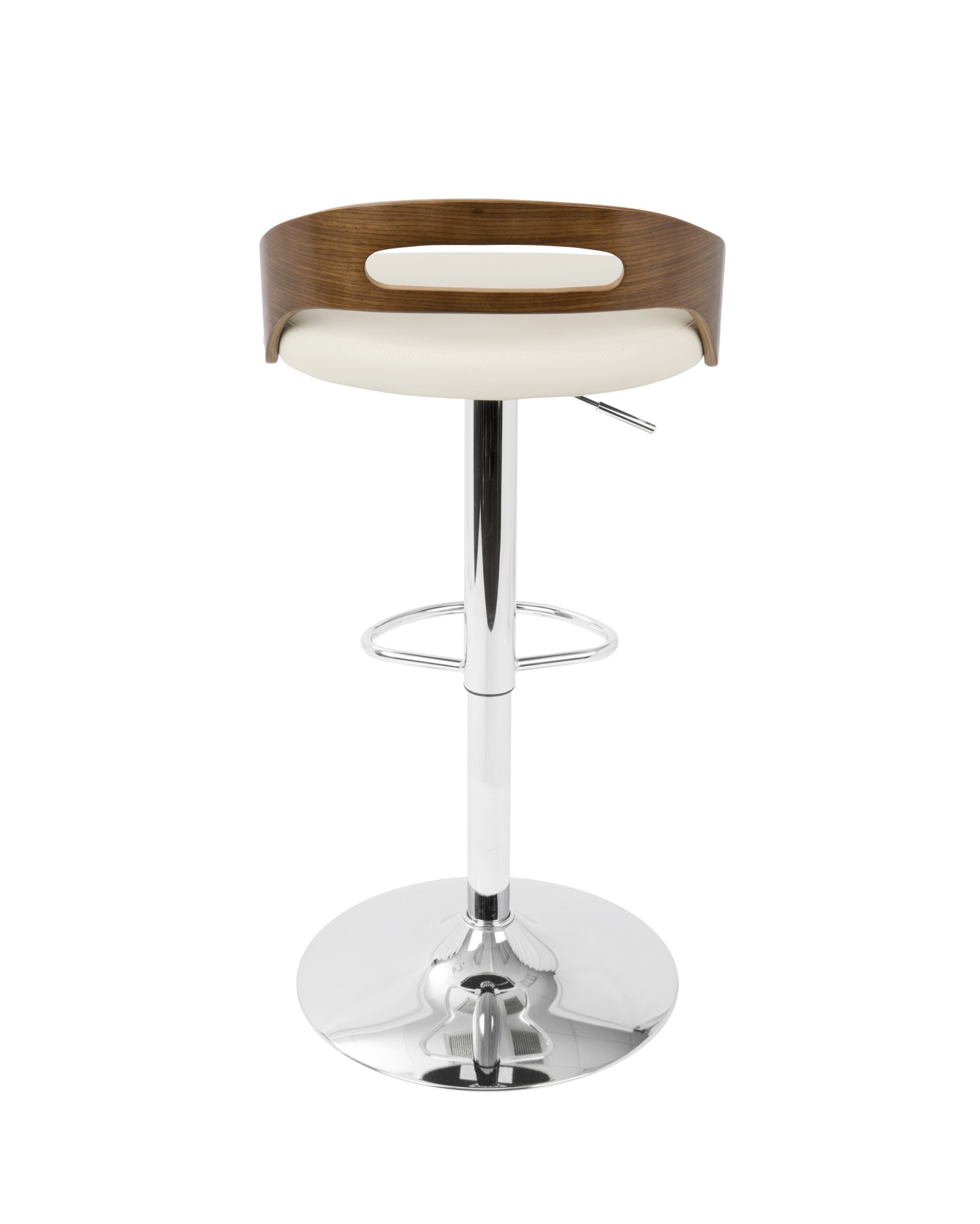 Cassis Mid-Century Modern Adjustable Barstool with Swivel in Walnut And Cream Faux Leather