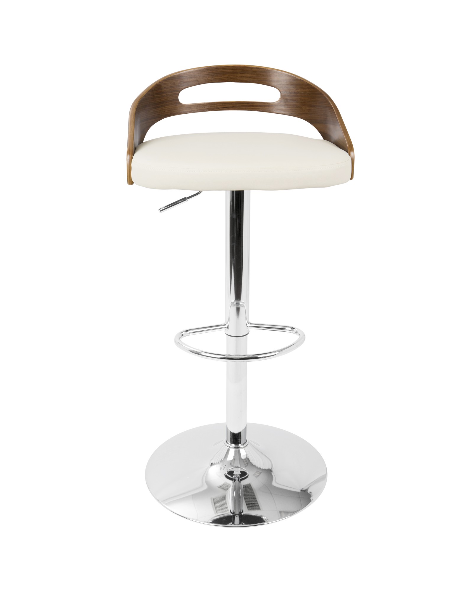 Cassis Mid-Century Modern Adjustable Barstool with Swivel in Walnut And Cream Faux Leather