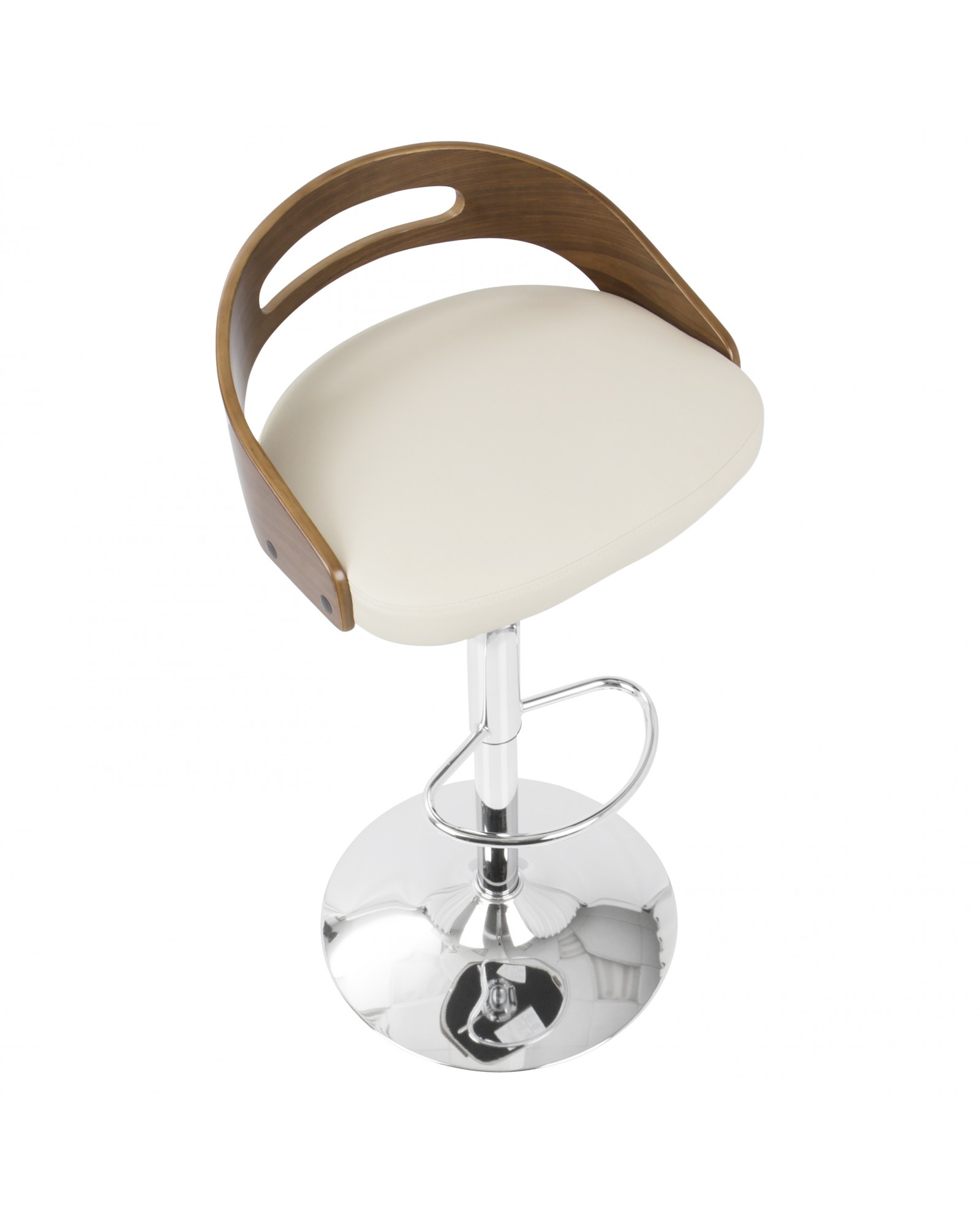 Cassis Mid-Century Modern Adjustable Barstool with Swivel in Walnut And Cream Faux Leather