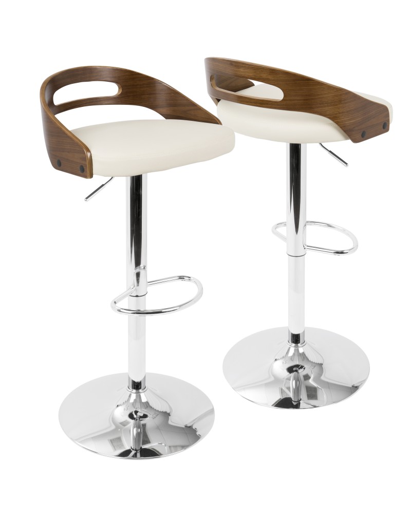 Cassis Mid-Century Modern Adjustable Barstool with Swivel in Walnut And Cream Faux Leather