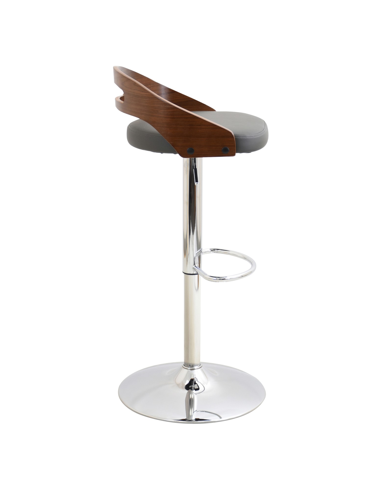 Cassis Mid-Century Modern Adjustable Barstool with Swivel in Walnut and Grey Faux Leather