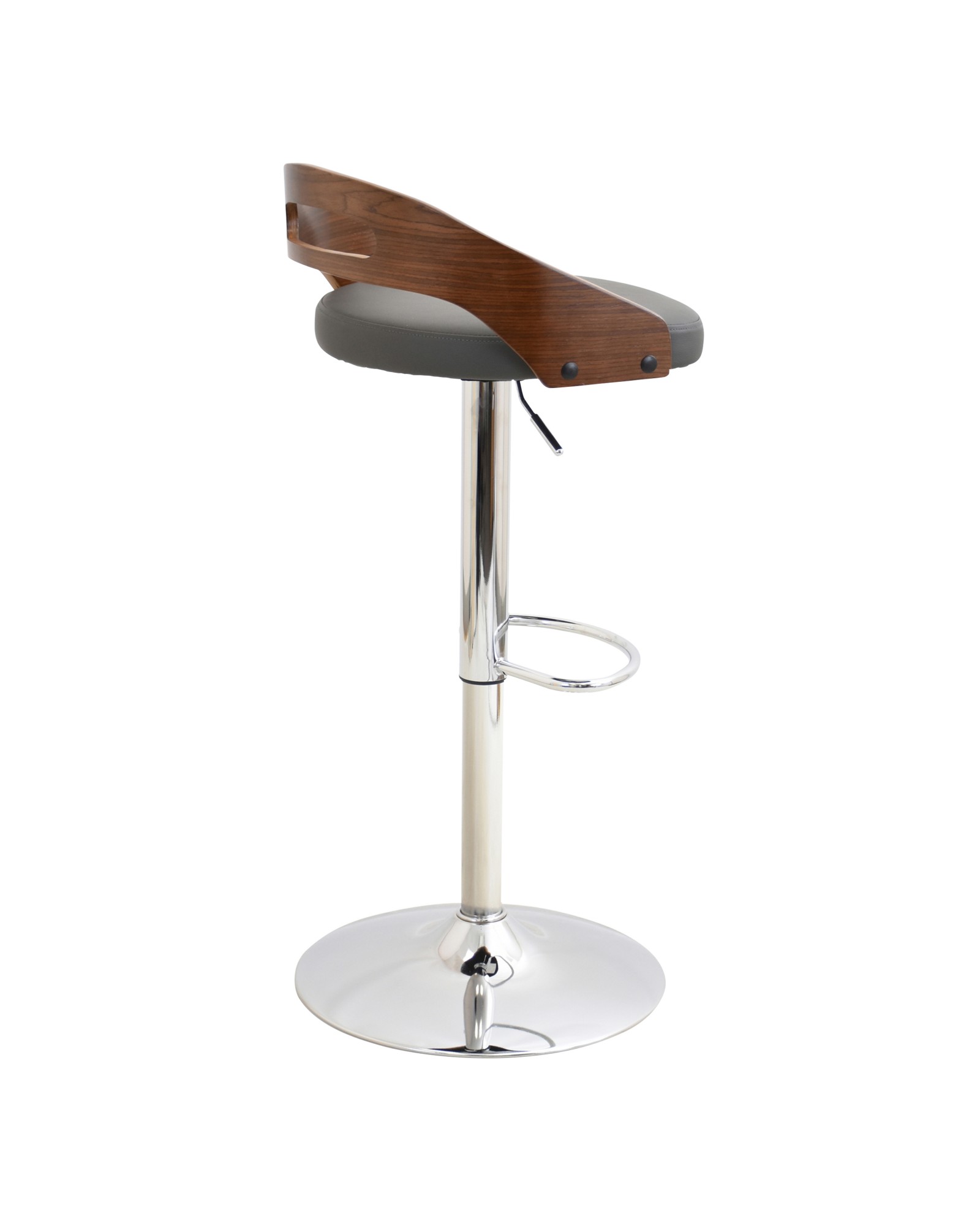 Cassis Mid-Century Modern Adjustable Barstool with Swivel in Walnut and Grey Faux Leather