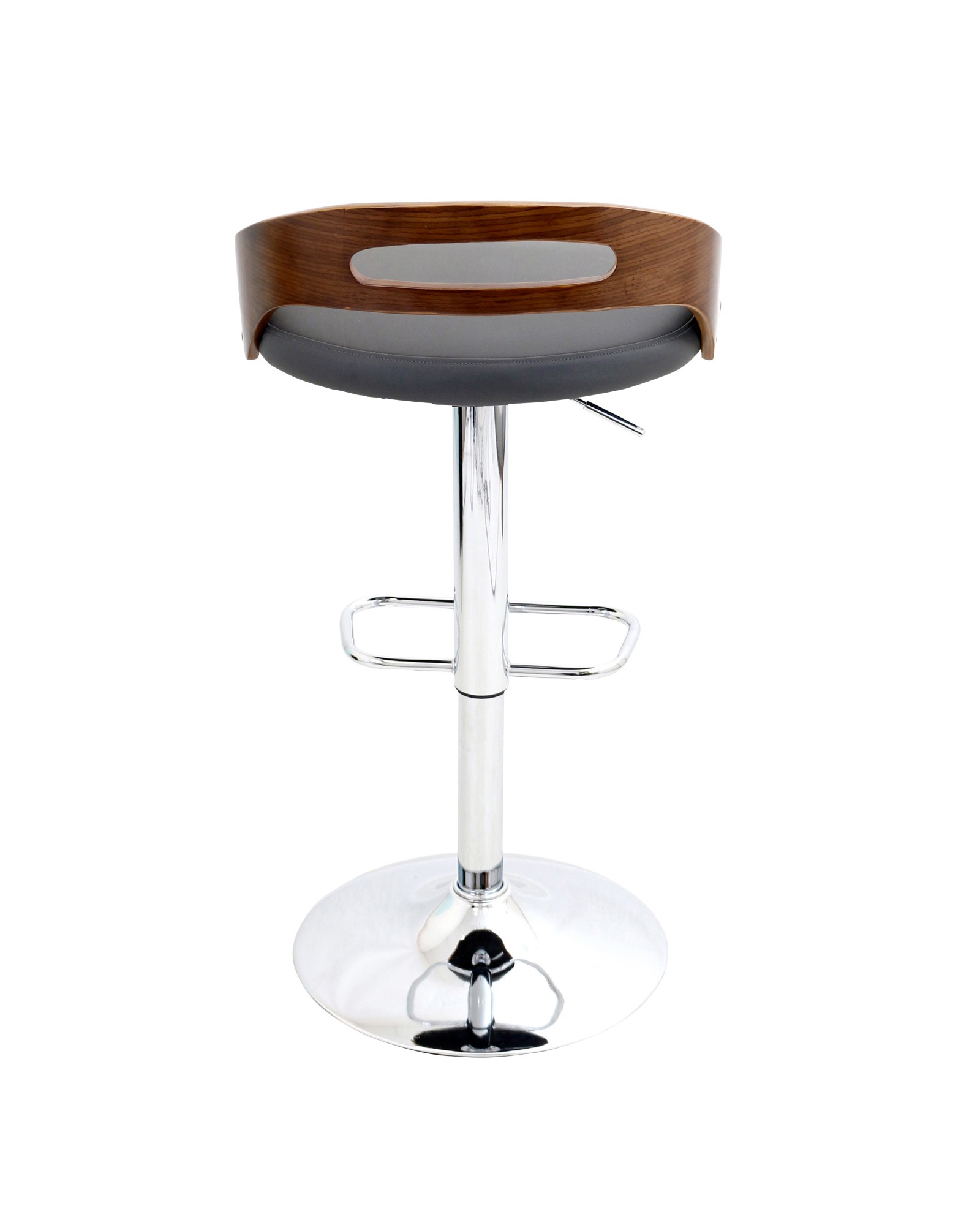 Cassis Mid-Century Modern Adjustable Barstool with Swivel in Walnut and Grey Faux Leather