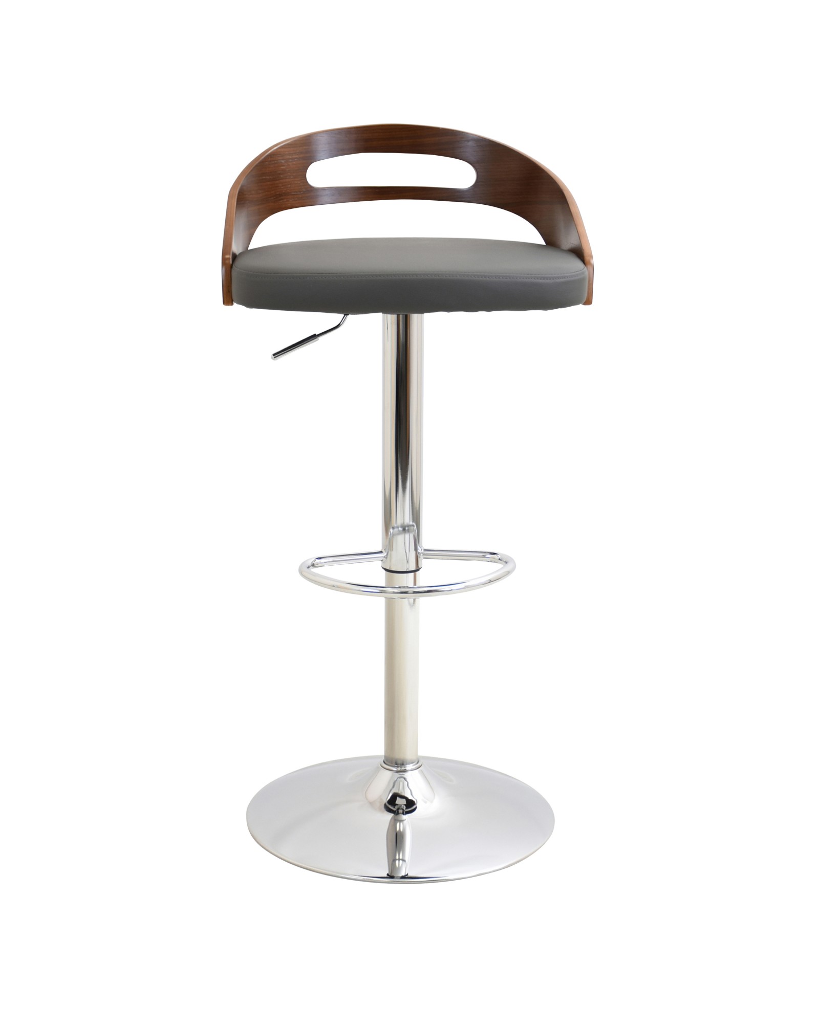 Cassis Mid-Century Modern Adjustable Barstool with Swivel in Walnut and Grey Faux Leather