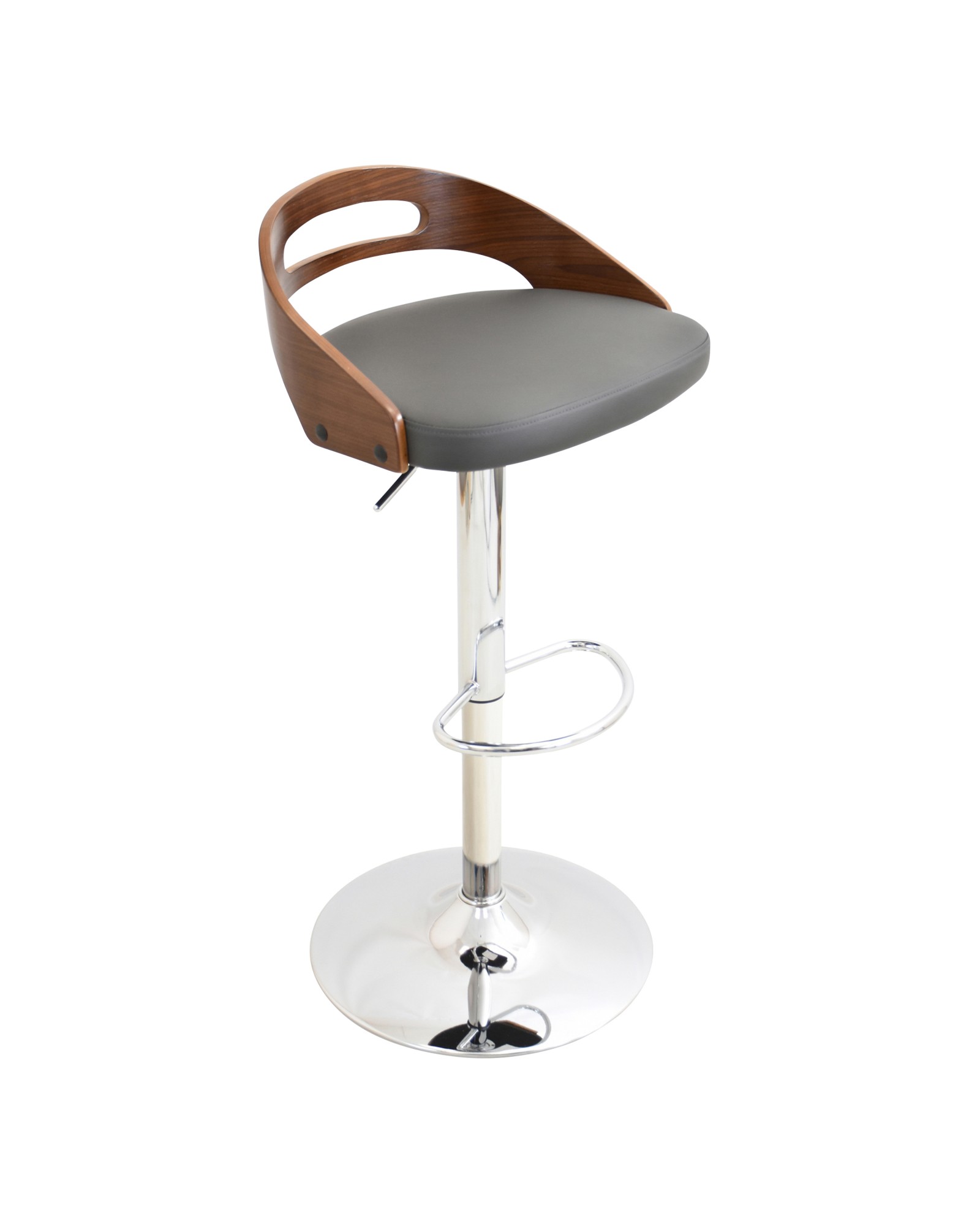 Cassis Mid-Century Modern Adjustable Barstool with Swivel in Walnut and Grey Faux Leather