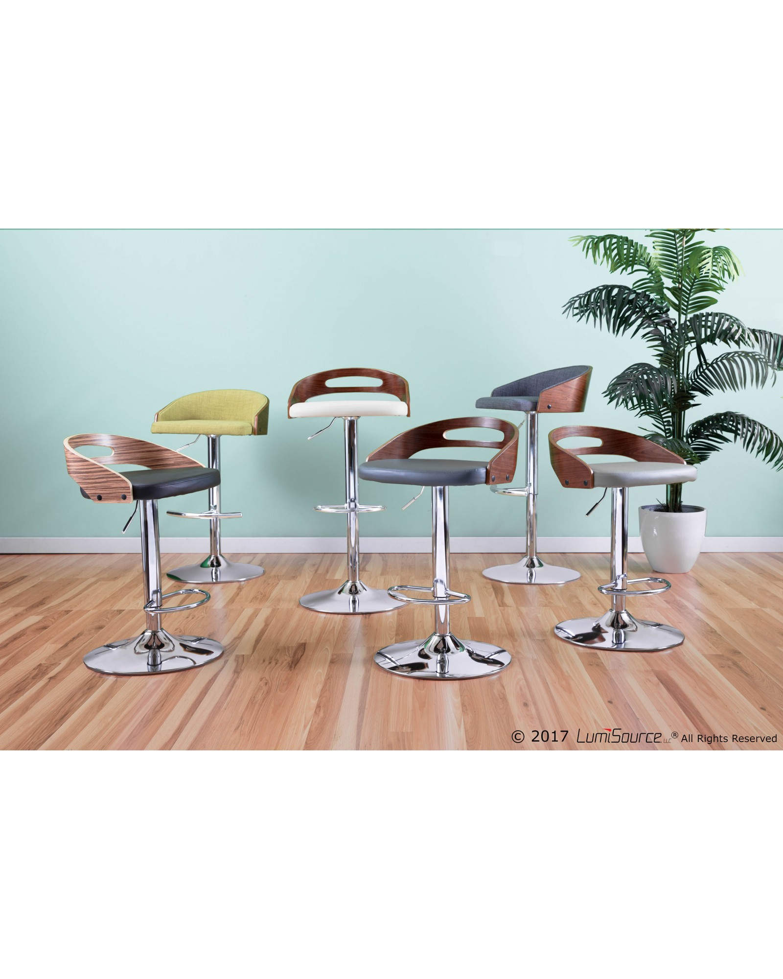 Cassis Mid-Century Modern Adjustable Barstool with Swivel in Walnut and Grey Faux Leather