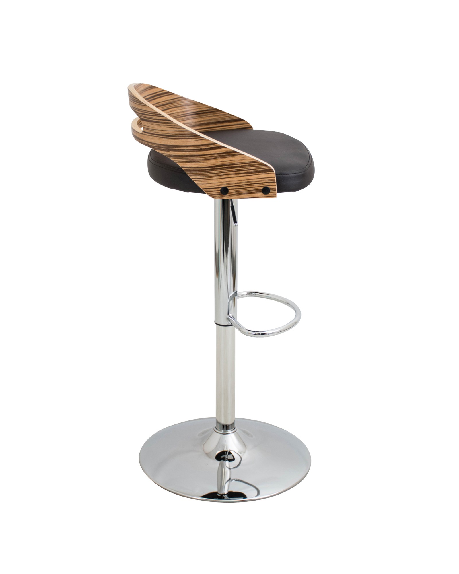 Cassis Mid-Century Modern Adjustable Barstool with Swivel in Zebra and Brown Faux Leather