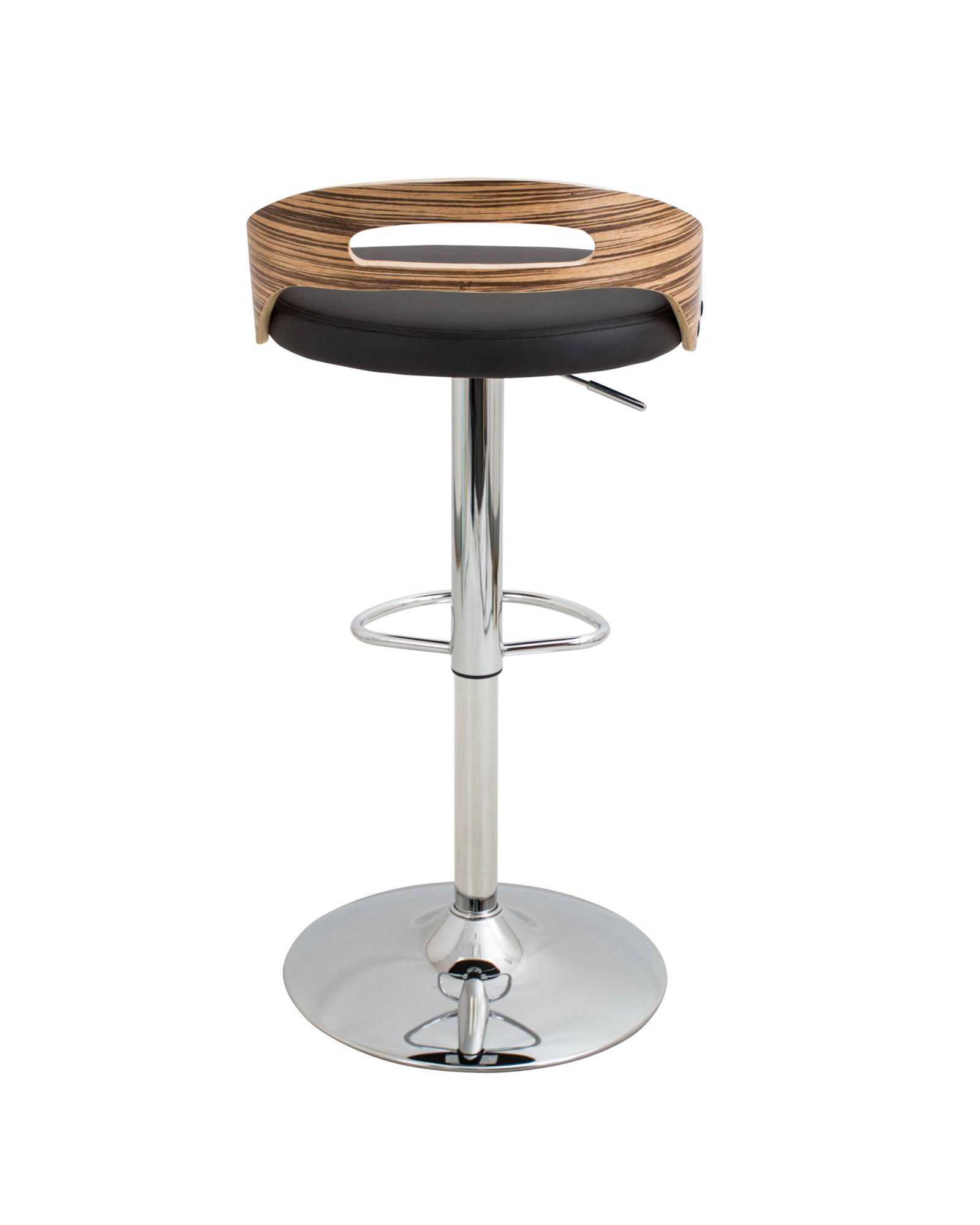 Cassis Mid-Century Modern Adjustable Barstool with Swivel in Zebra and Brown Faux Leather