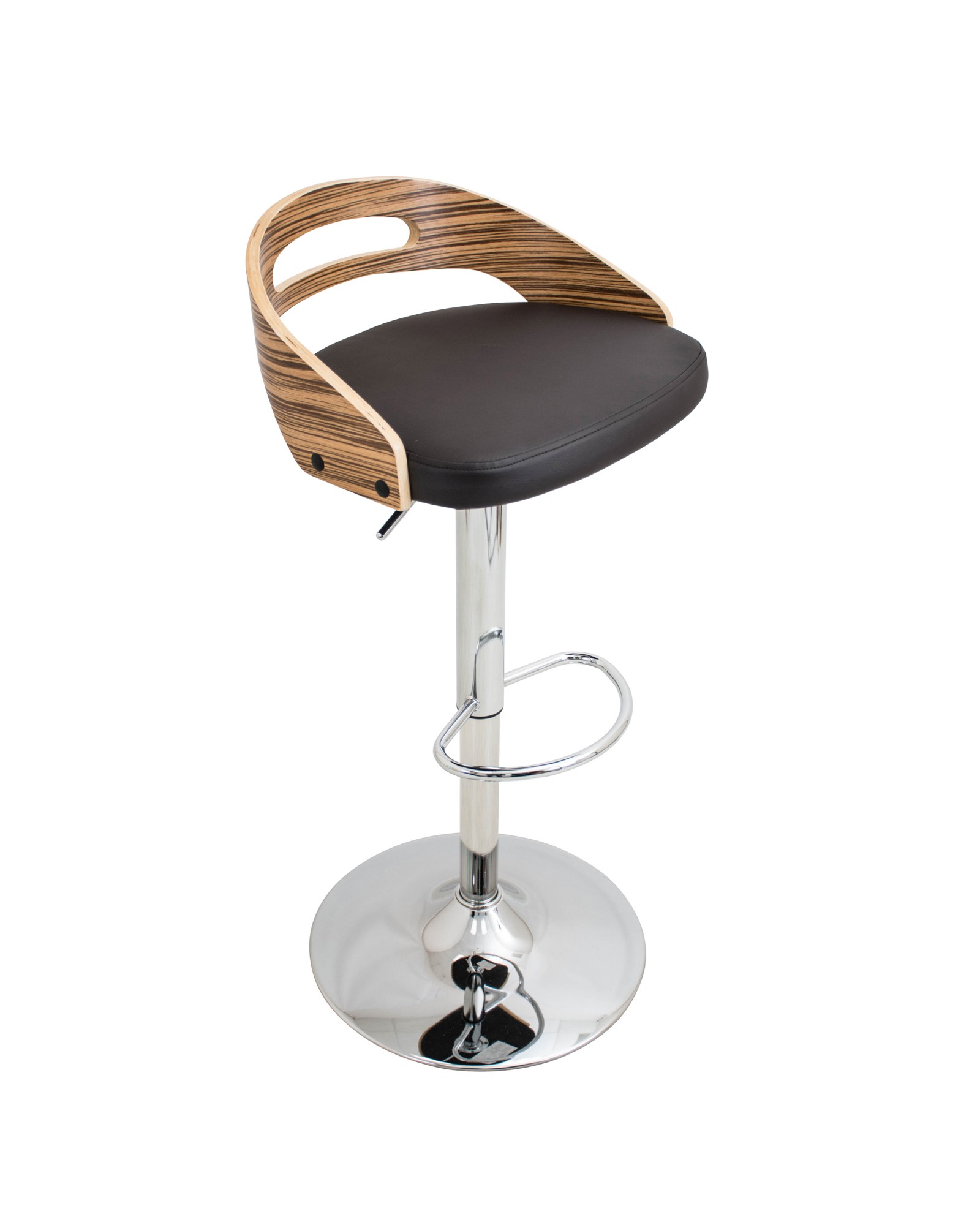 Cassis Mid-Century Modern Adjustable Barstool with Swivel in Zebra and Brown Faux Leather