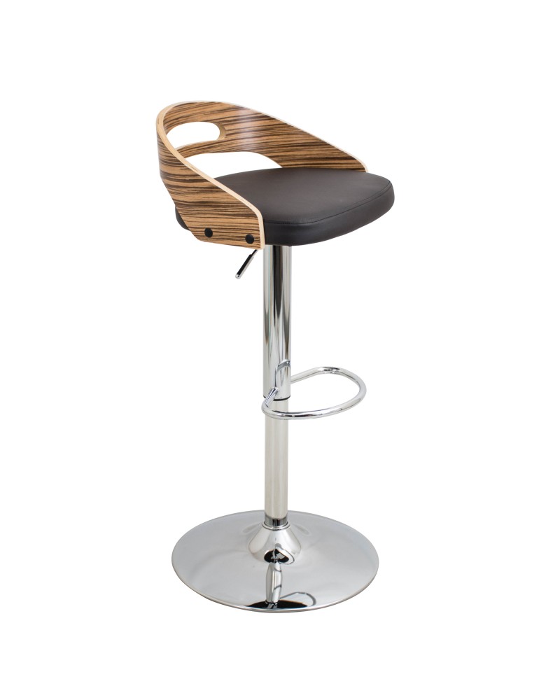 Cassis Mid-Century Modern Adjustable Barstool with Swivel in Zebra and Brown Faux Leather