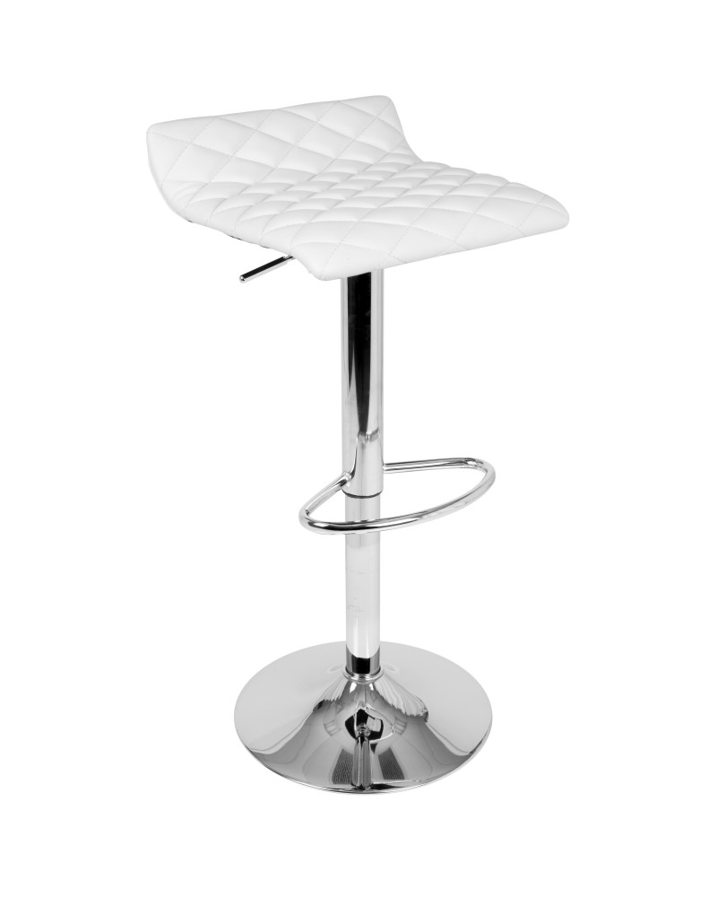 Cavale Contemporary Adjustable Barstool in White Faux Leather