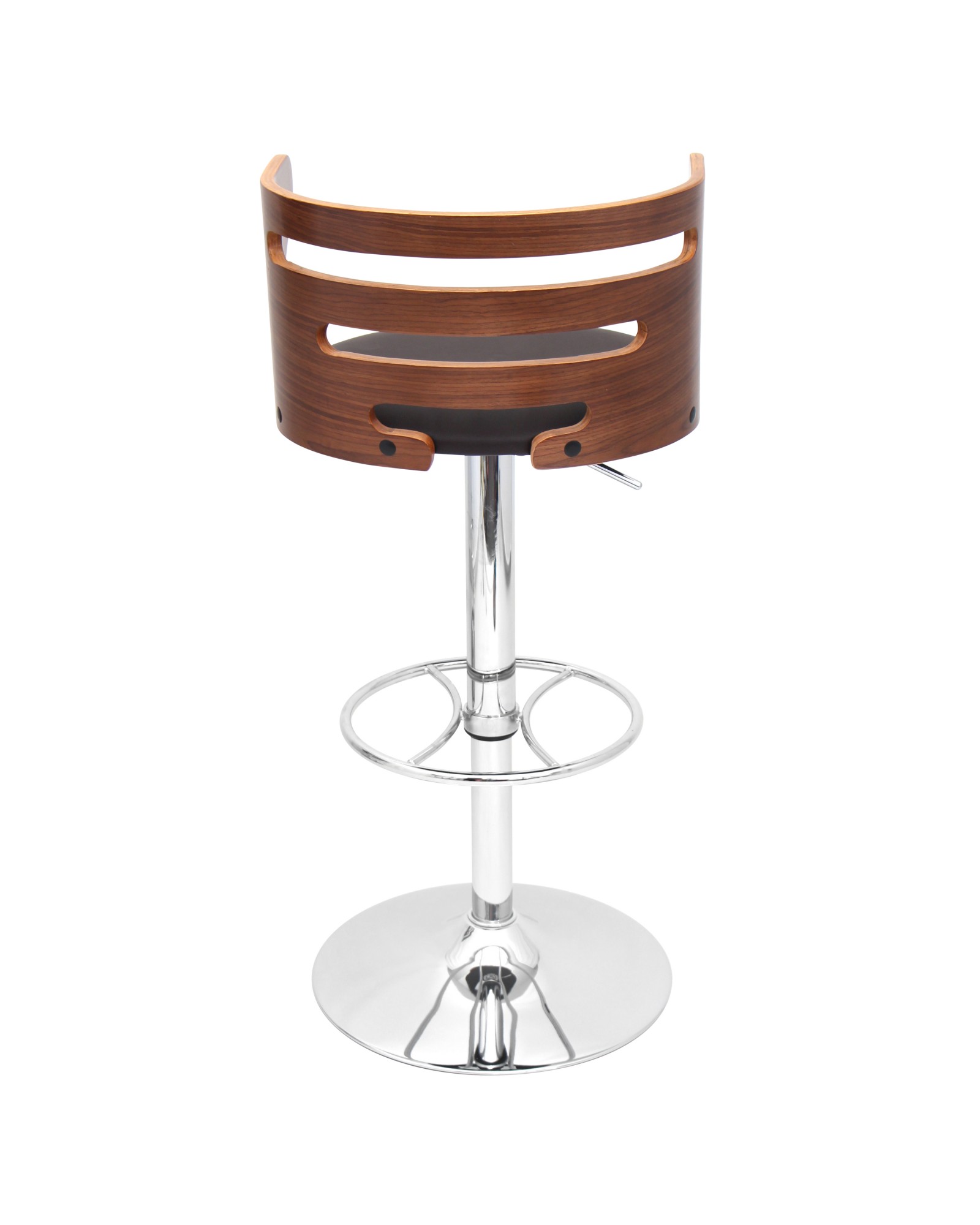 Cosi Mid-Century Modern Adjustable Barstool with Swivel in Walnut and Grey Faux Leather