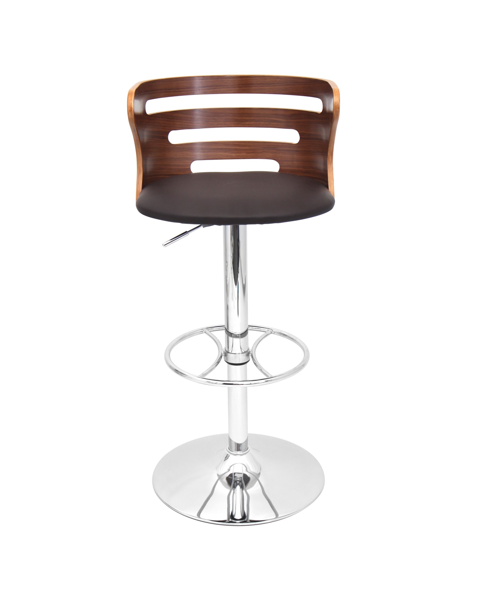 Cosi Mid-Century Modern Adjustable Barstool with Swivel in Walnut and Grey Faux Leather