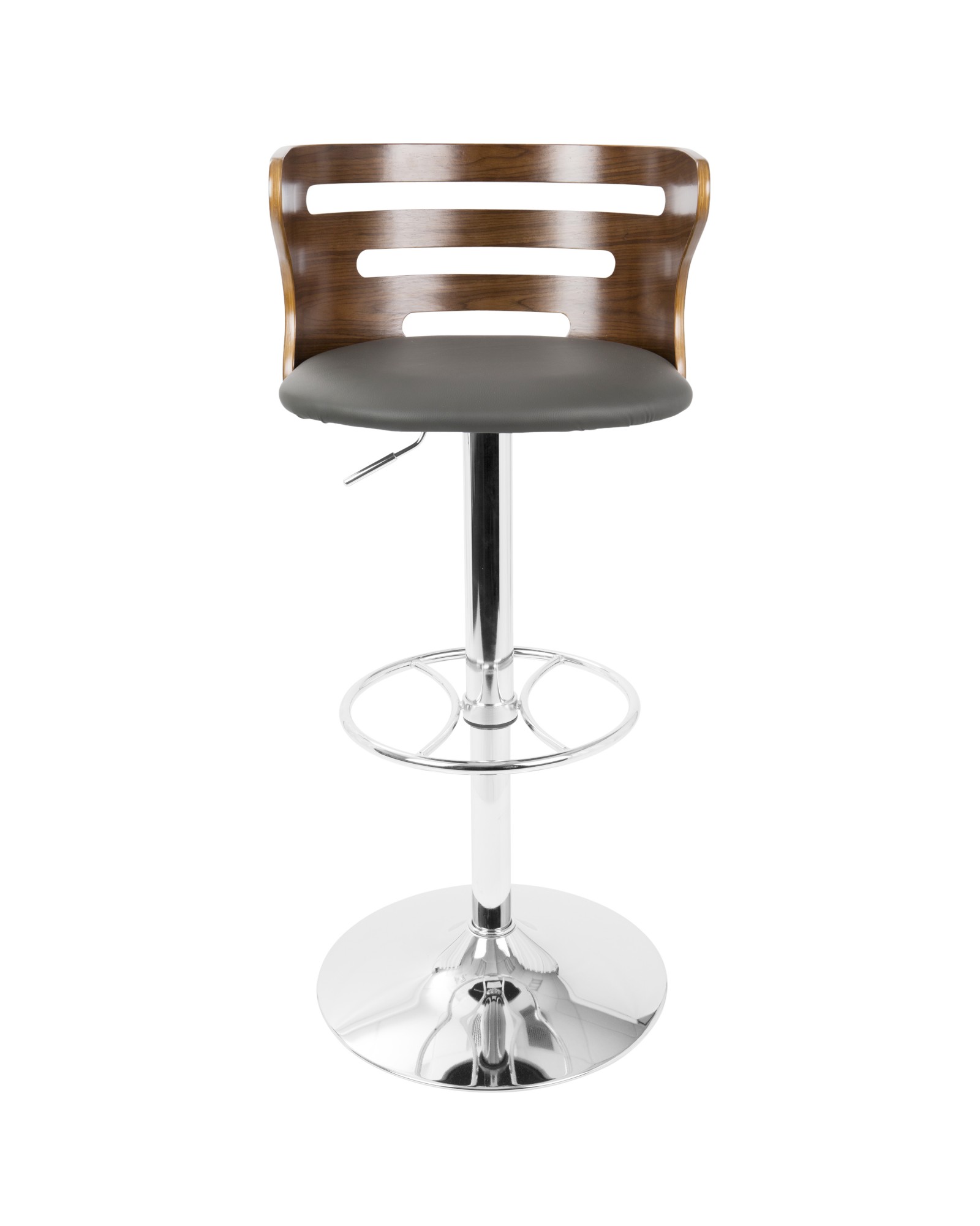 Cosi Mid-Century Modern Adjustable Barstool with Swivel in Walnut and Grey Faux Leather