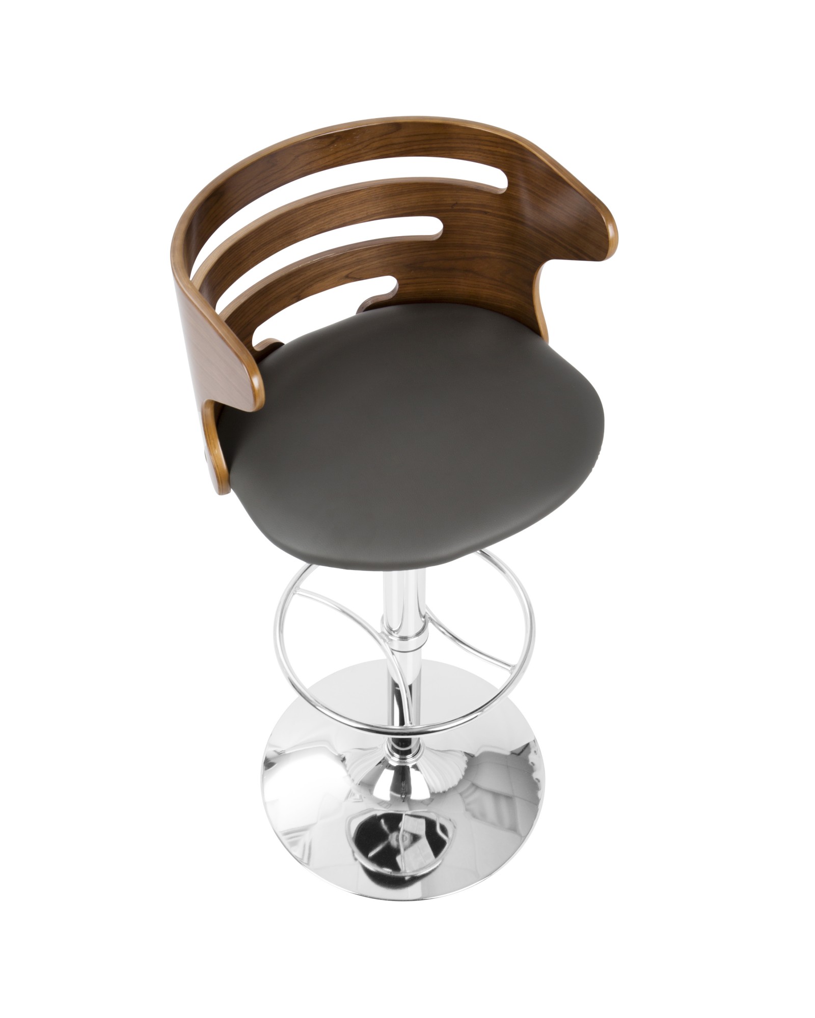 Cosi Mid-Century Modern Adjustable Barstool with Swivel in Walnut and Grey Faux Leather