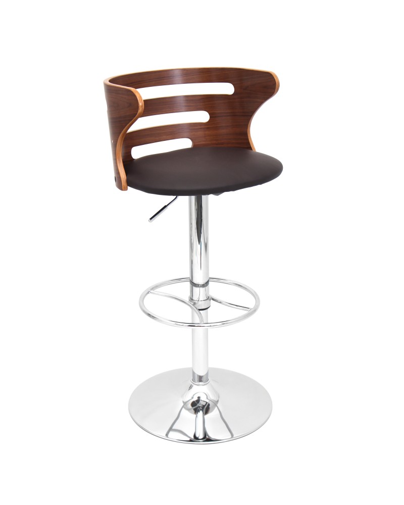 Cosi Mid-Century Modern Adjustable Barstool with Swivel in Walnut and Grey Faux Leather