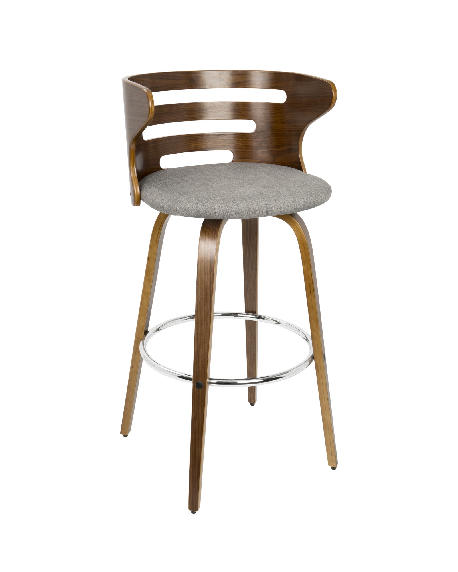 Cosini Mid-Century Modern Barstool with Swivel in Walnut and Grey