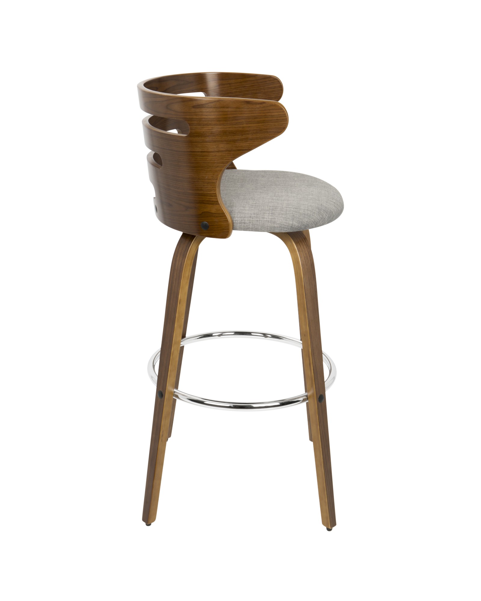 Cosini Mid-Century Modern Barstool with Swivel in Walnut and Grey