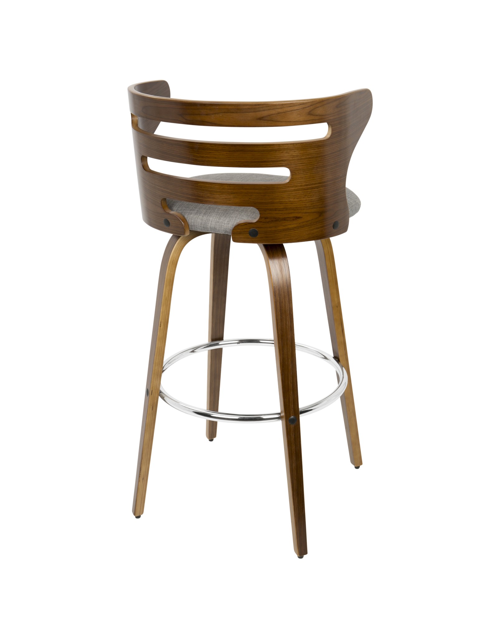 Cosini Mid-Century Modern Barstool with Swivel in Walnut and Grey