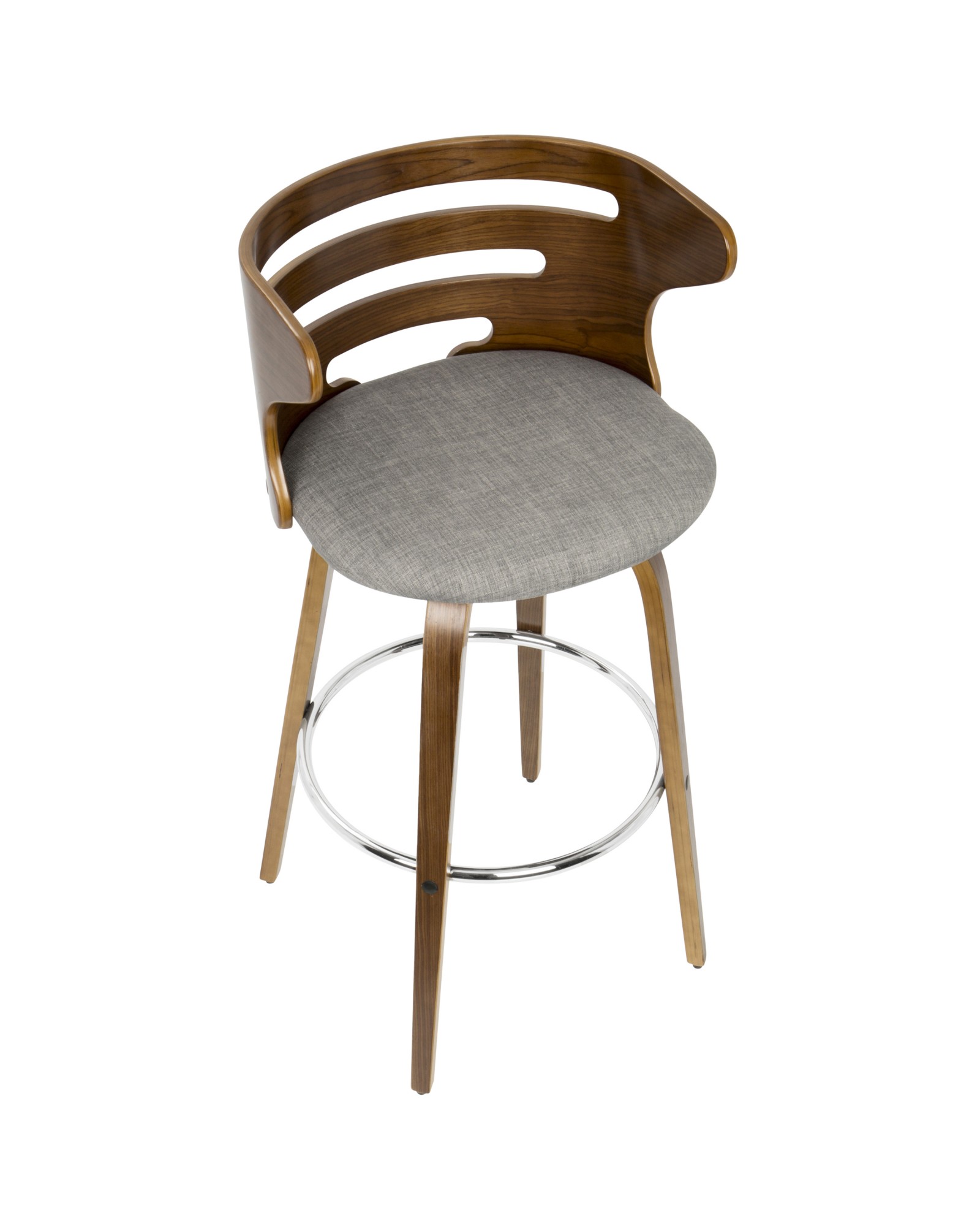 Cosini Mid-Century Modern Barstool with Swivel in Walnut and Grey